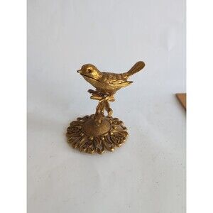 Vintage Gold Gilt Bird on Tree Branch Trinket Box Hollywood Regency Filigree